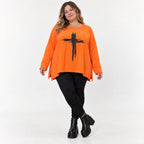 Langarmshirt in Orange aus weichem Stretchjersey mit schmeichelnder A-Linie für jeden Tag