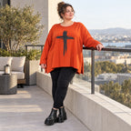 Langarmshirt in leuchtendem Orange aus weichem Stretchjersey aus Italien mit A-Linie