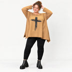Langarmshirt Basic in Camel aus weichem Jersey mit Elasthan und schmeichelnder A-Linie