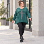Langarmshirt in Dunkelgrün mit fließender A-Linie aus feinem Stretchjersey für den Winter