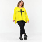 Langarmshirt in strahlendem Gelb aus weichem italienischem Stretchjersey mit A-Linie
