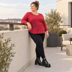 Rotes Shirt aus Stretchjersey mit Rundhalsausschnitt 7/8-Arm und aufgesetzten Taschen