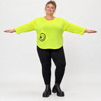 Neongelbes Shirt aus weichem Baumwolljersey mit Rundhalsausschnitt 7/8-Arm und Taschen