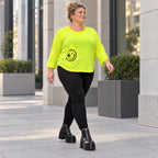 Neongelbes Shirt aus weichem Baumwolljersey mit Rundhalsausschnitt 7/8-Arm und Taschen