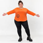 Shirt in Orange mit Rundhalsausschnitt 7/8-Arm und aufgesetzten Taschen aus Stretchjersey
