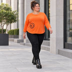 Shirt in Orange mit Rundhalsausschnitt 7/8-Arm und aufgesetzten Taschen aus Stretchjersey