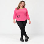 Rundhalsshirt in Pink aus weichem Stretchjersey mit 7/8-Arm und gerundeter Schnittform
