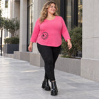 Rundhalsshirt in Pink aus weichem Stretchjersey mit 7/8-Arm und gerundeter Schnittform