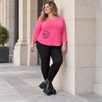 Rundhalsshirt in Pink aus weichem Stretchjersey mit 7/8-Arm und gerundeter Schnittform