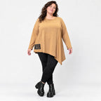 Warmes Langarmshirt in Camel mit asymmetrischem Zipfelsaum aus weichem Jersey mit Stretch