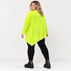 Langarmshirt in Neongelb mit asymmetrischem Zipfelsaum aus weichem Stretchjersey