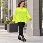 Langarmshirt in Neongelb aus feinem Stretchjersey mit Baumwolle und schmeichelnder A-Linie