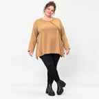Langarmshirt in Camel mit weiter A-Linie aus weichem Stretchjersey für Alltagslooks