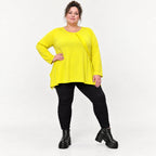 Langarmshirt in strahlendem Gelb mit fließender A-Linie aus weichem Baumwolljersey