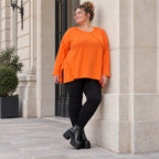 Langarmshirt in Orange aus weichem Stretchjersey mit Rundhalsausschnitt und A-Linie