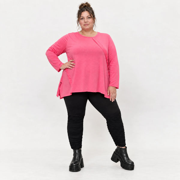 Pinkes Langarmshirt aus weichem Stretchjersey mit Rundhalsausschnitt und lässiger A-Linie