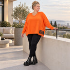 Langarmshirt in kräftigem Orange mit lässig kastigem Schnitt aus weichem Baumwolljersey