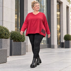 Rotes Langarmshirt aus weichem Stretchjersey mit V-Ausschnitt und kastiger Passform