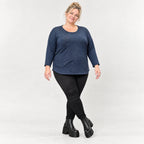 Feinstrickshirt in Blau/Weiß meliert mit Rundhalsausschnitt und aufgesetzten Taschen