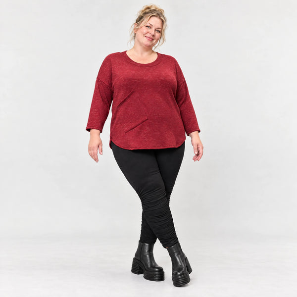 Langarmshirt aus flauschigem Feinstrick in Rot/Weiß mit Rundhalsausschnitt und Taschen
