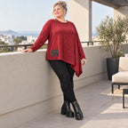 Strickshirt in Rot/Weiß Melange mit asymmetrischem Zipfelsaum aus flauschigem Feinstrick