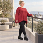 Feinstrickshirt in Rot/Weiß mit flauschigem Garn in A-Linie und Rundhalsausschnitt