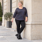 Weiches Langarmshirt in Blau/Braun aus Feinstrick mit Flauschgarn und Rundhalsausschnitt