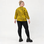 Flauschiges Strickoberteil Gelb/Schwarz mit Rundhalsausschnitt und aufgesetzten Taschen