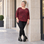 Langarmshirt aus kuscheligem Feinstrick mit Rundhalsausschnitt im Zebralook Rot/Schwarz