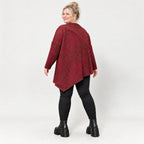 Langarmshirt aus flauschigem Feinstrick in Rot/Braun mit asymmetrischem Zipfelsaum