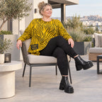 Feinstrickshirt in Gelb/Schwarz mit asymmetrischem Zipfelsaum und flauschigem Garn