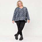 Flauschiges Strickshirt in Marineblau/Grau mit V-Ausschnitt und lässig kastigem Schnitt