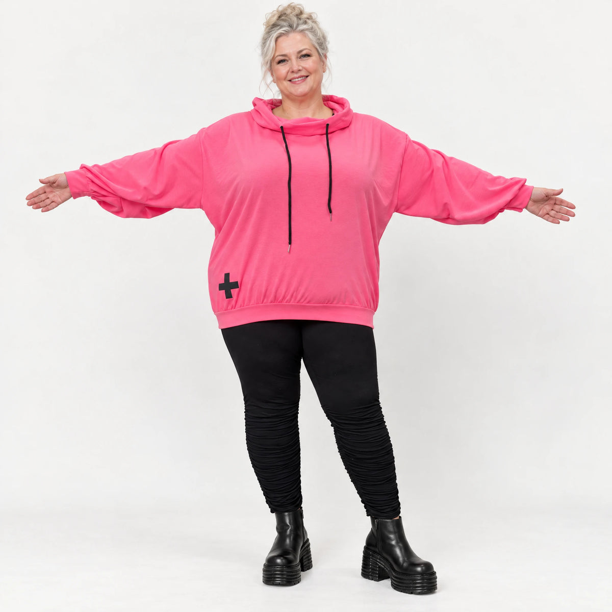 Hoodie in leuchtendem Pink aus weichem Stretchjersey mit Kapuze und gerader Schnittform