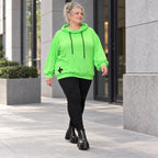 Grüner Hoody aus weichem Baumwolljersey mit Stretch Kapuze und gerader Schnittform