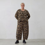 Luftige Ballon Hose aus feiner Viskose Popeline im ausgefallenem Lagenlook mit Taschen, Schwarz/Sand/Beige