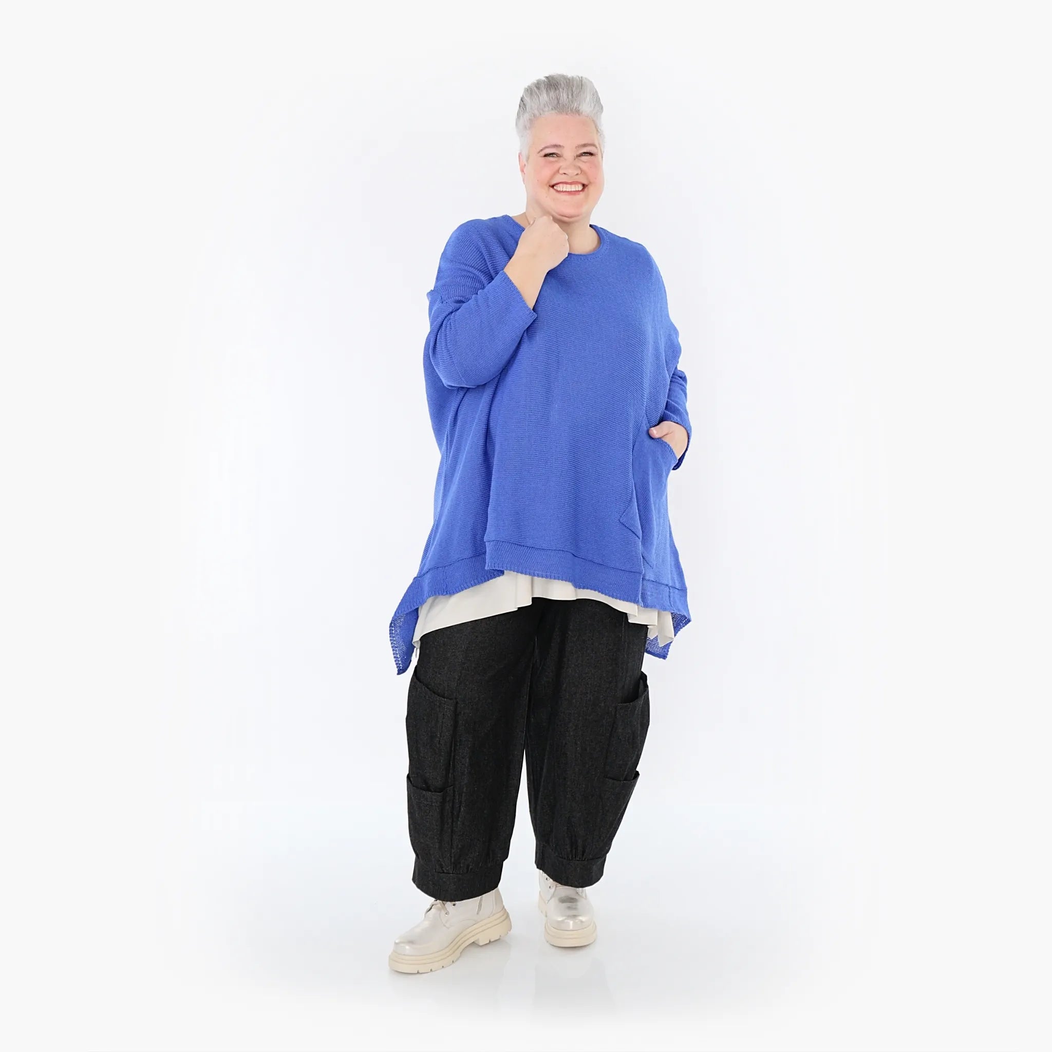  A-Form Bigshirt von AKH Fashion aus Baumwolle, 1110.02307, Royalblau, Ausgefallen, Zeitlos
