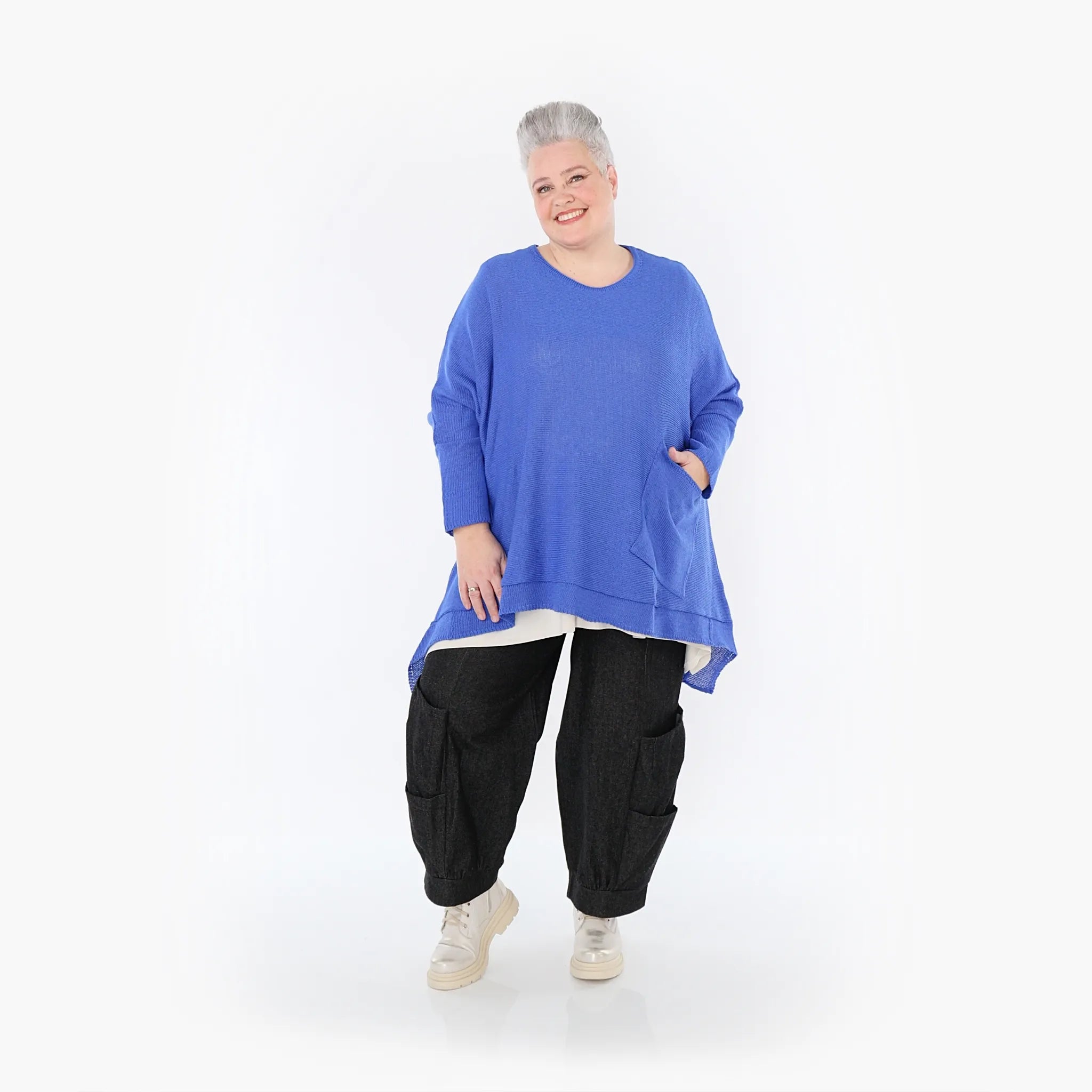  A-Form Bigshirt von AKH Fashion aus Baumwolle, 1110.02307, Royalblau, Ausgefallen, Zeitlos