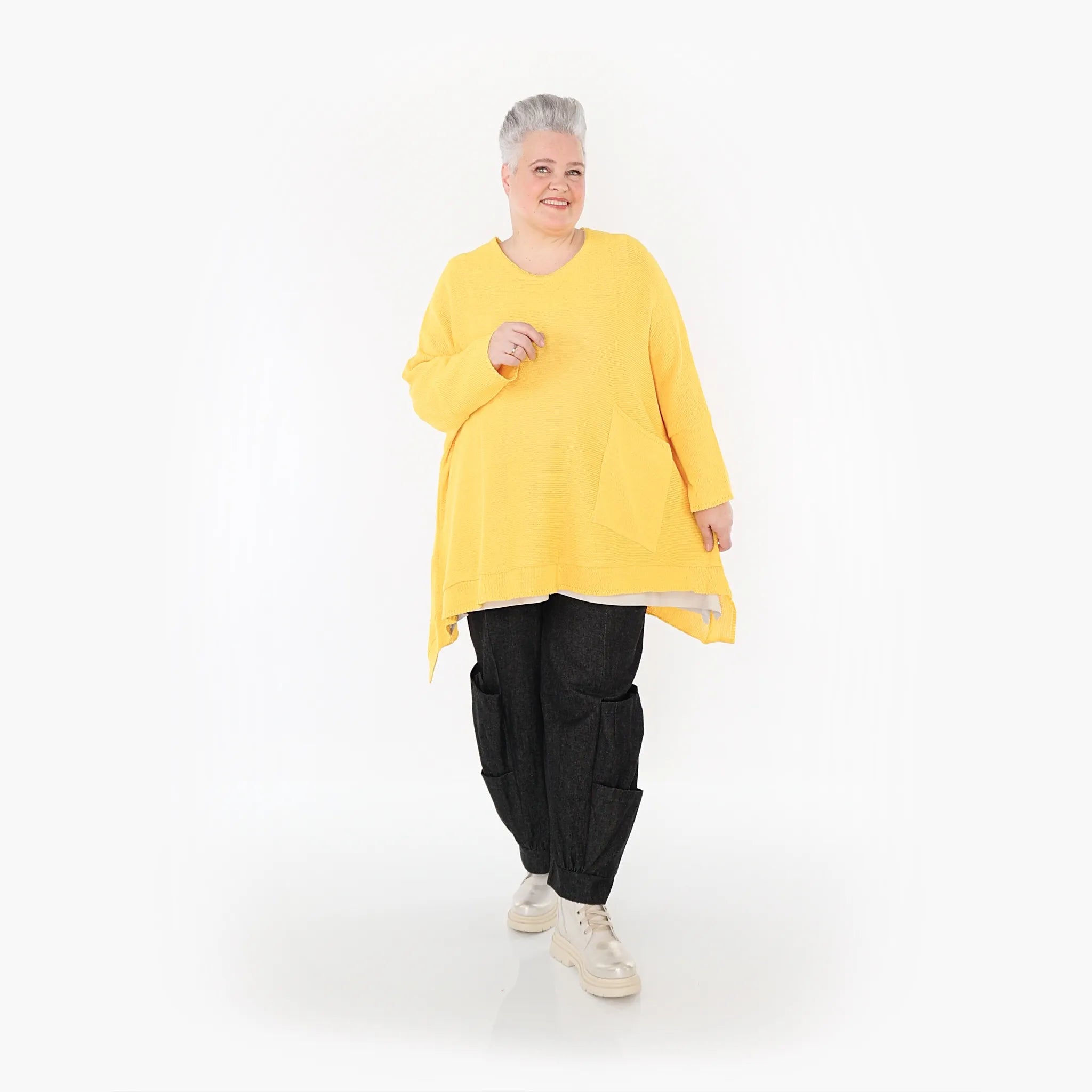  A-Form Bigshirt von AKH Fashion aus Baumwolle, 1110.02307, Gelb, Ausgefallen, Zeitlos, Schick