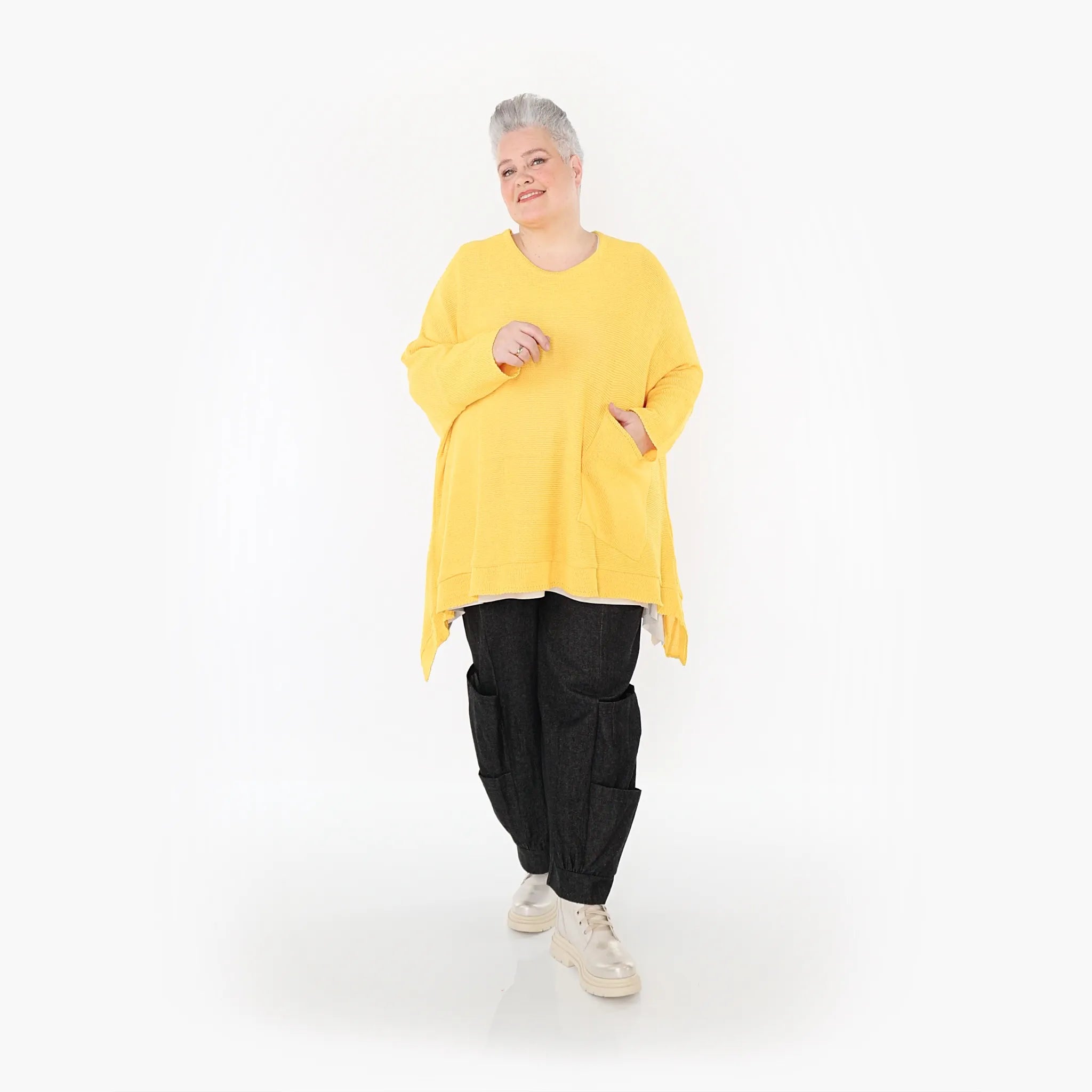  A-Form Bigshirt von AKH Fashion aus Baumwolle, 1110.02307, Gelb, Ausgefallen, Zeitlos, Schick