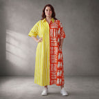 Leichtes Baumwoll Streifenkleid in Orange Gelb Oversize Lagenlook zeitlos leger Style