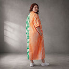 Leichtes zartes Streifenkleid Orange Grün aus Baumwolle Oversize Lagenlook bequem luftig