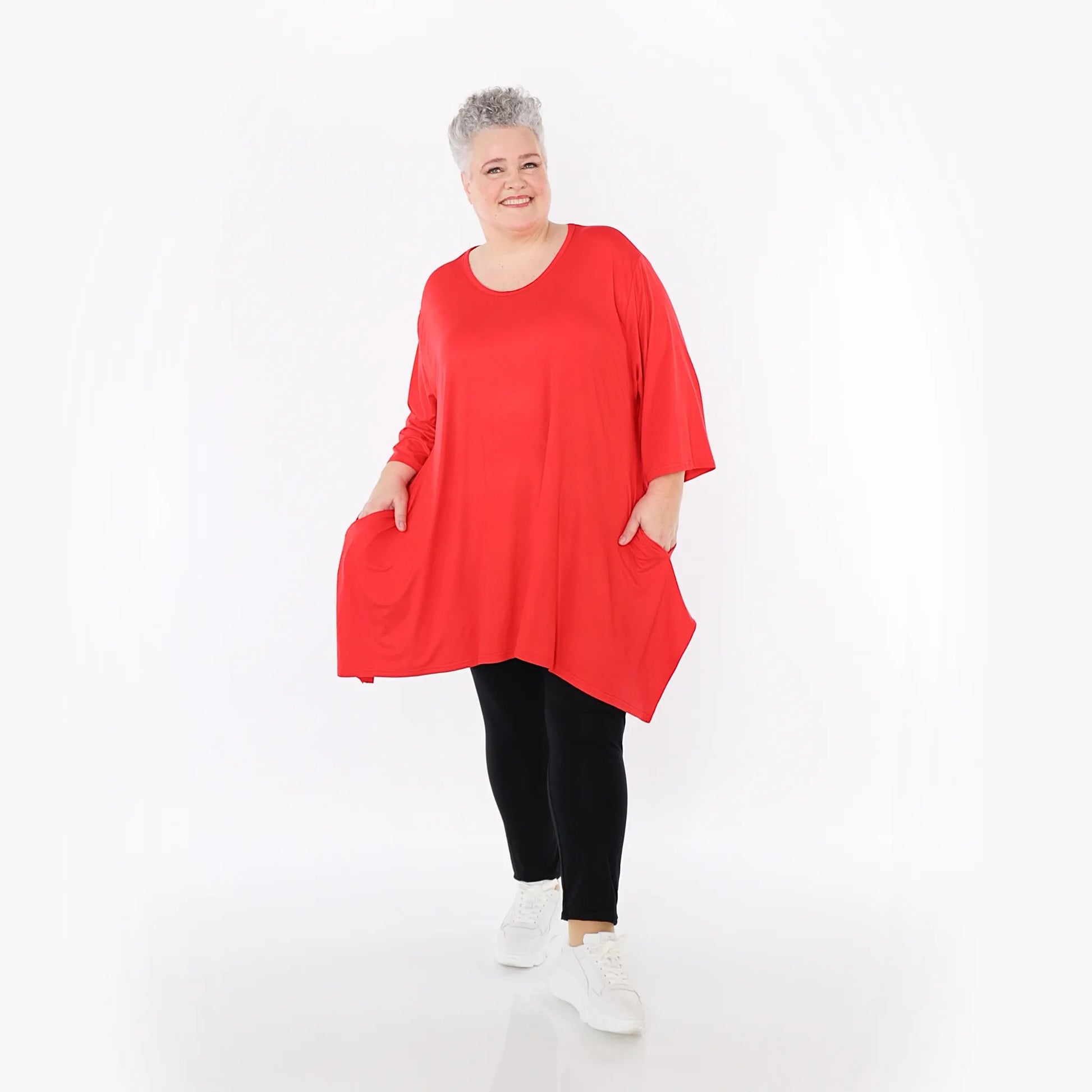  A-Form Bigshirt von AKH Fashion aus Viskose, 1233.01019, Rot, Ausgefallen, Zeitlos, Schick