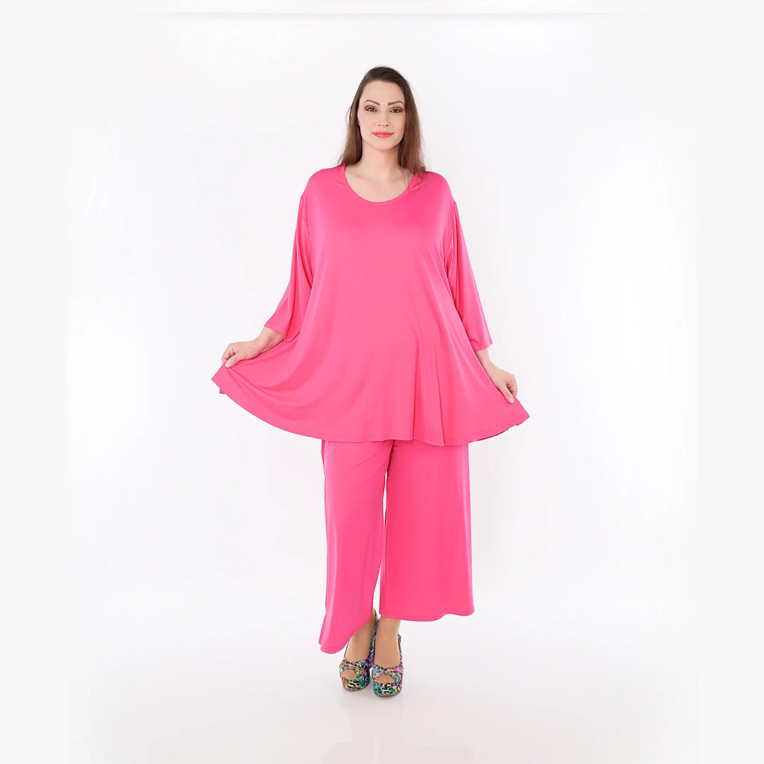 AKH Fashion Bigshirt in Glocken-Form, aus Viskose, 1233.01892, Fuchsia, Ausgefallen, Zeitlos