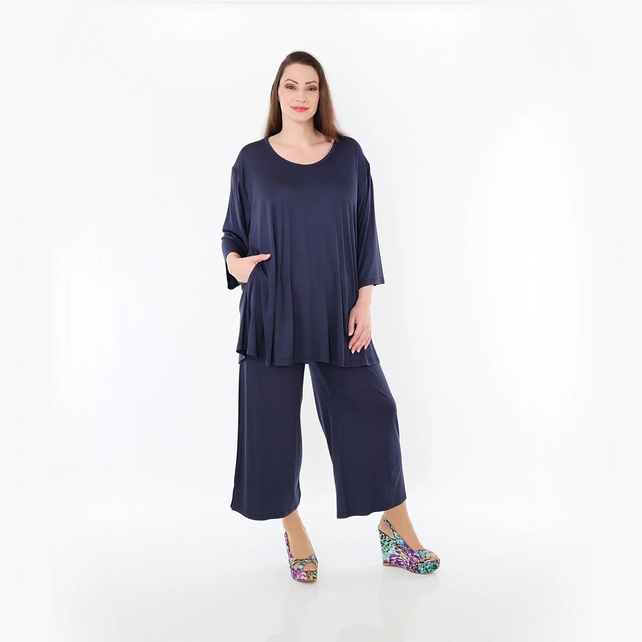  AKH Fashion Bigshirt in Glocken-Form, aus Viskose, 1233.01892, Marine, Ausgefallen, Zeitlos