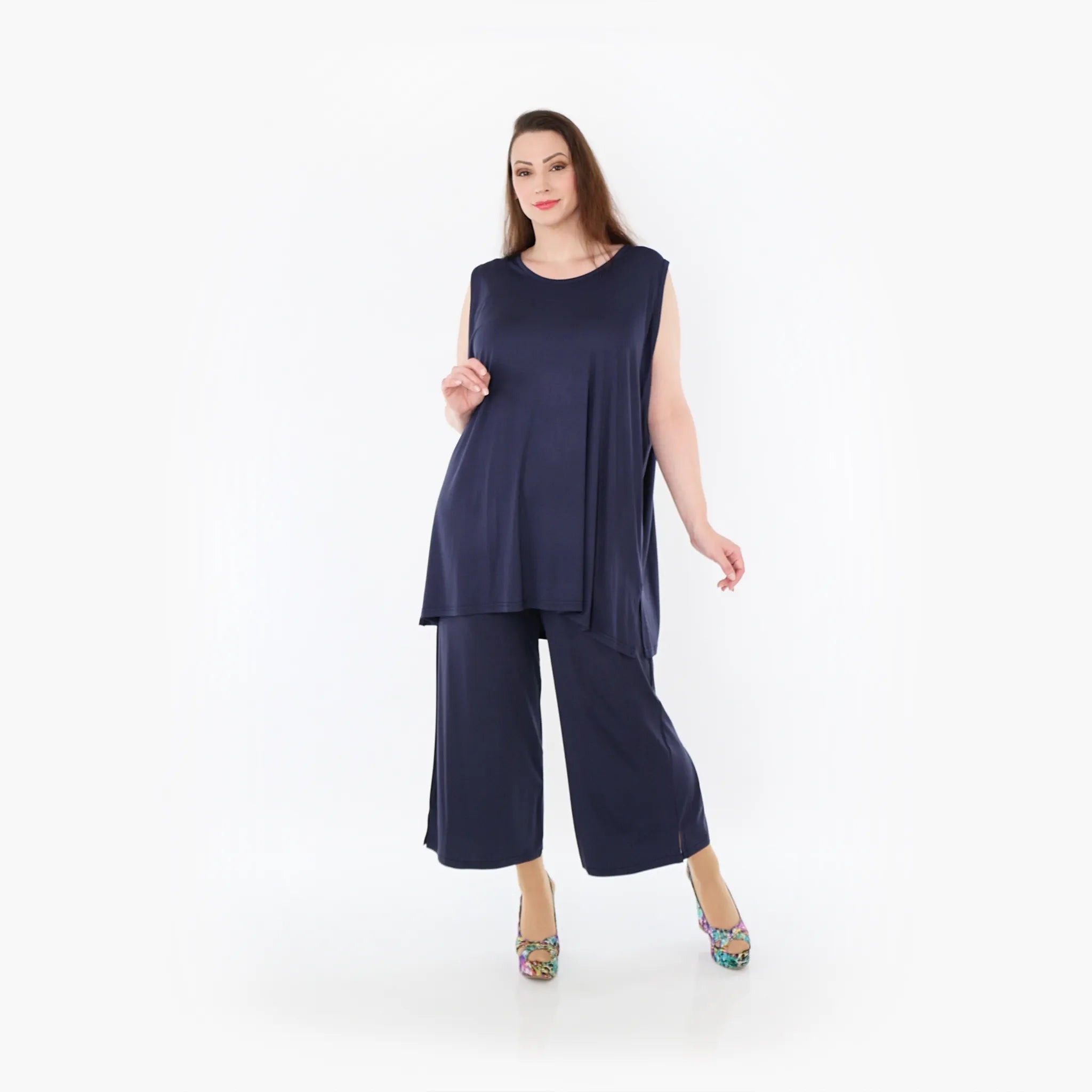  AKH Fashion Hose in gerader Form, aus Viskose, 1233.00225, Marine, Ausgefallen, Zeitlos