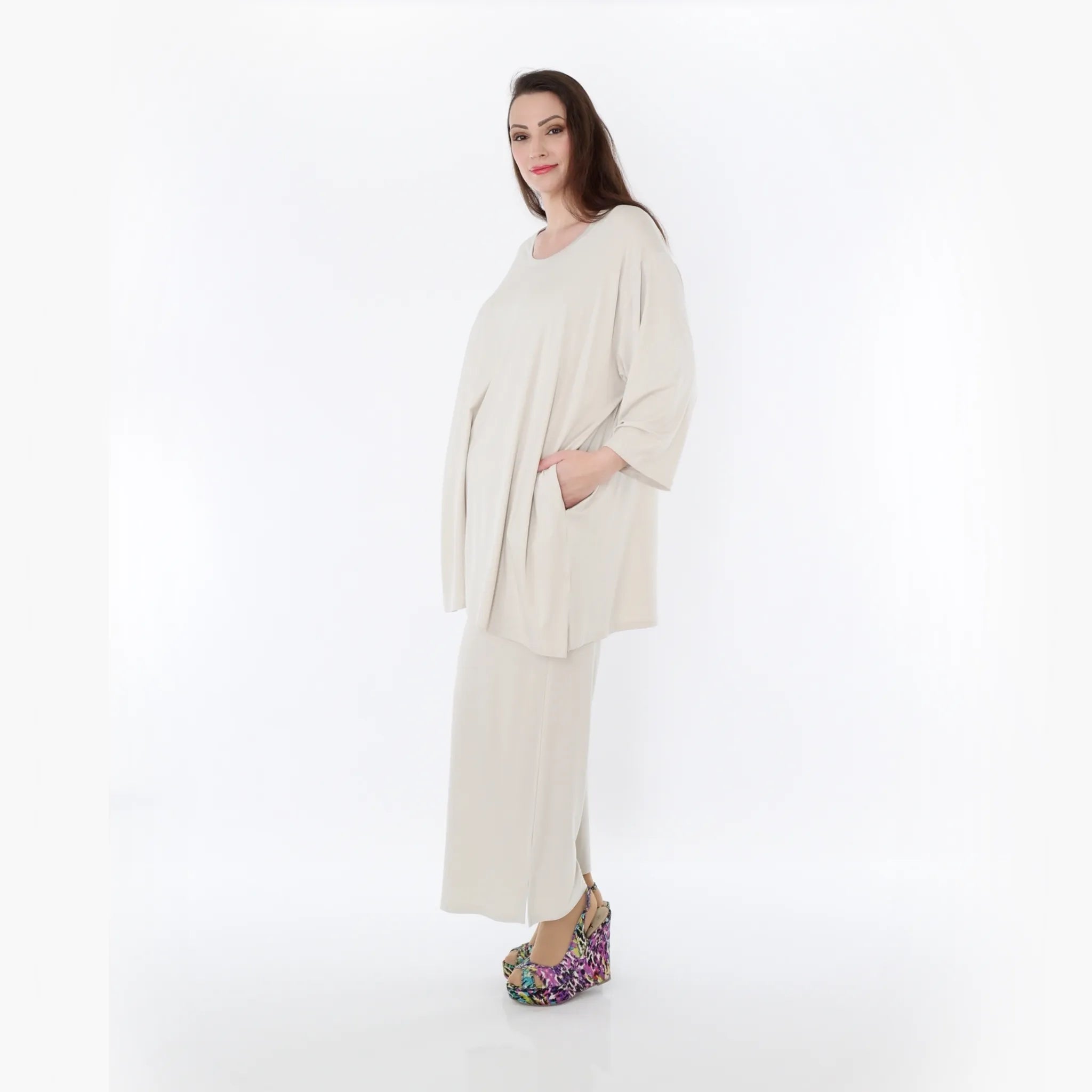  AKH Fashion Bigshirt in gerader Form, aus Viskose, 1233.07054, Beige, Ausgefallen, Zeitlos