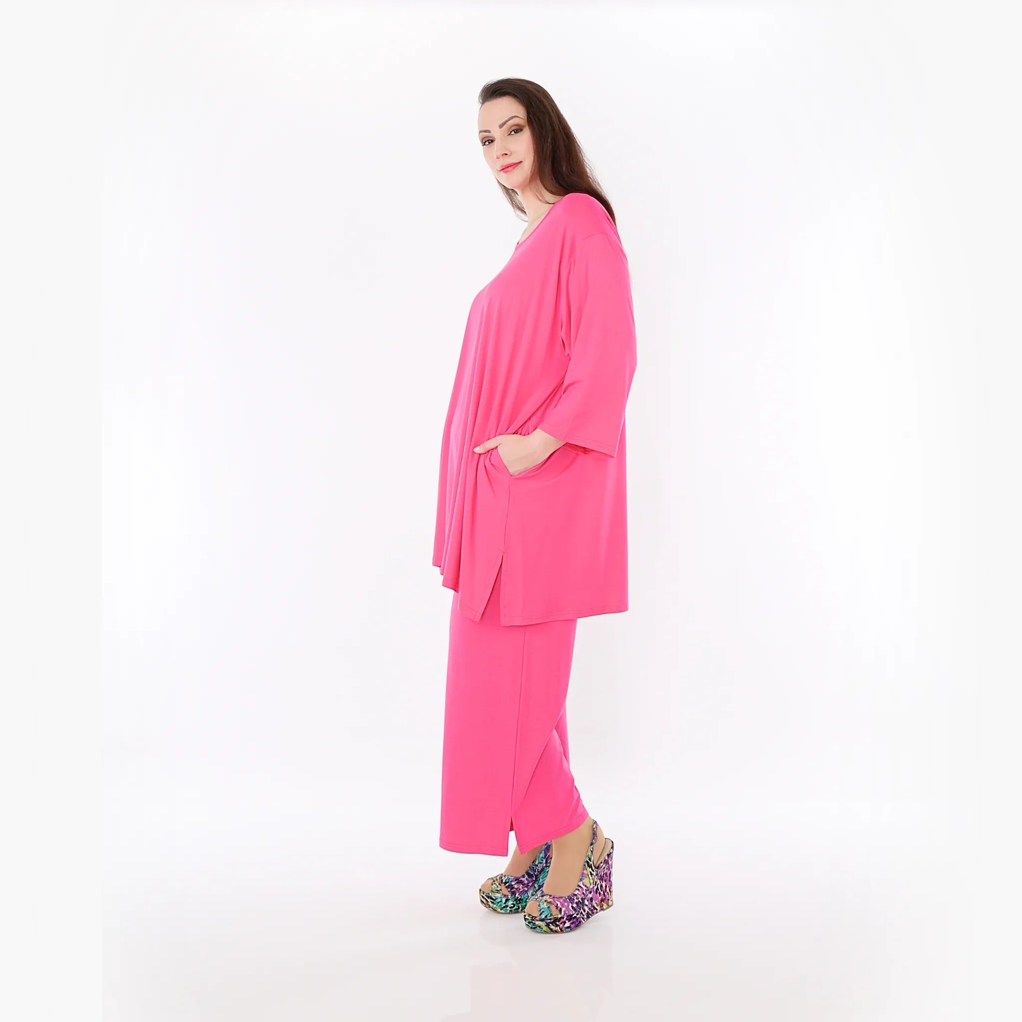  AKH Fashion Bigshirt in gerader Form, aus Viskose, 1233.07054, Fuchsia, Ausgefallen, Zeitlos
