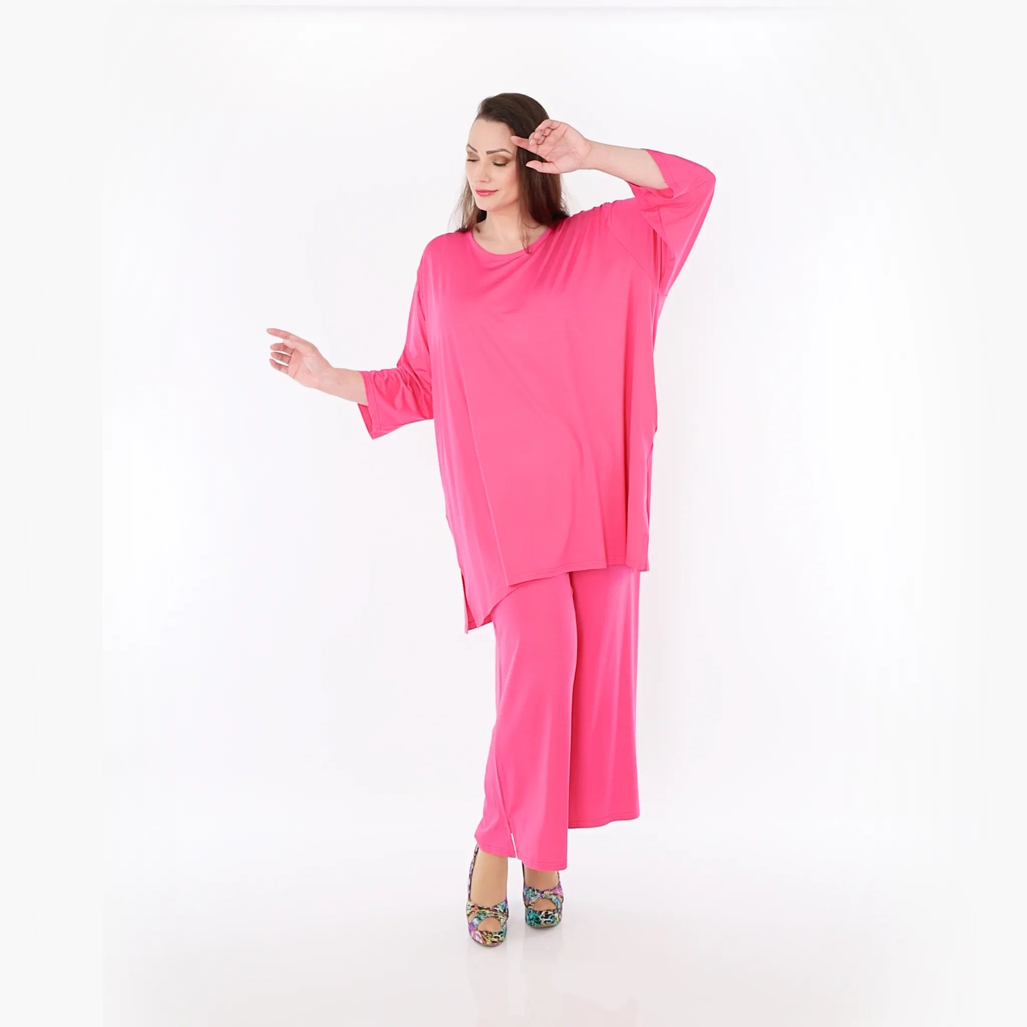  AKH Fashion Bigshirt in gerader Form, aus Viskose, 1233.07054, Fuchsia, Ausgefallen, Zeitlos