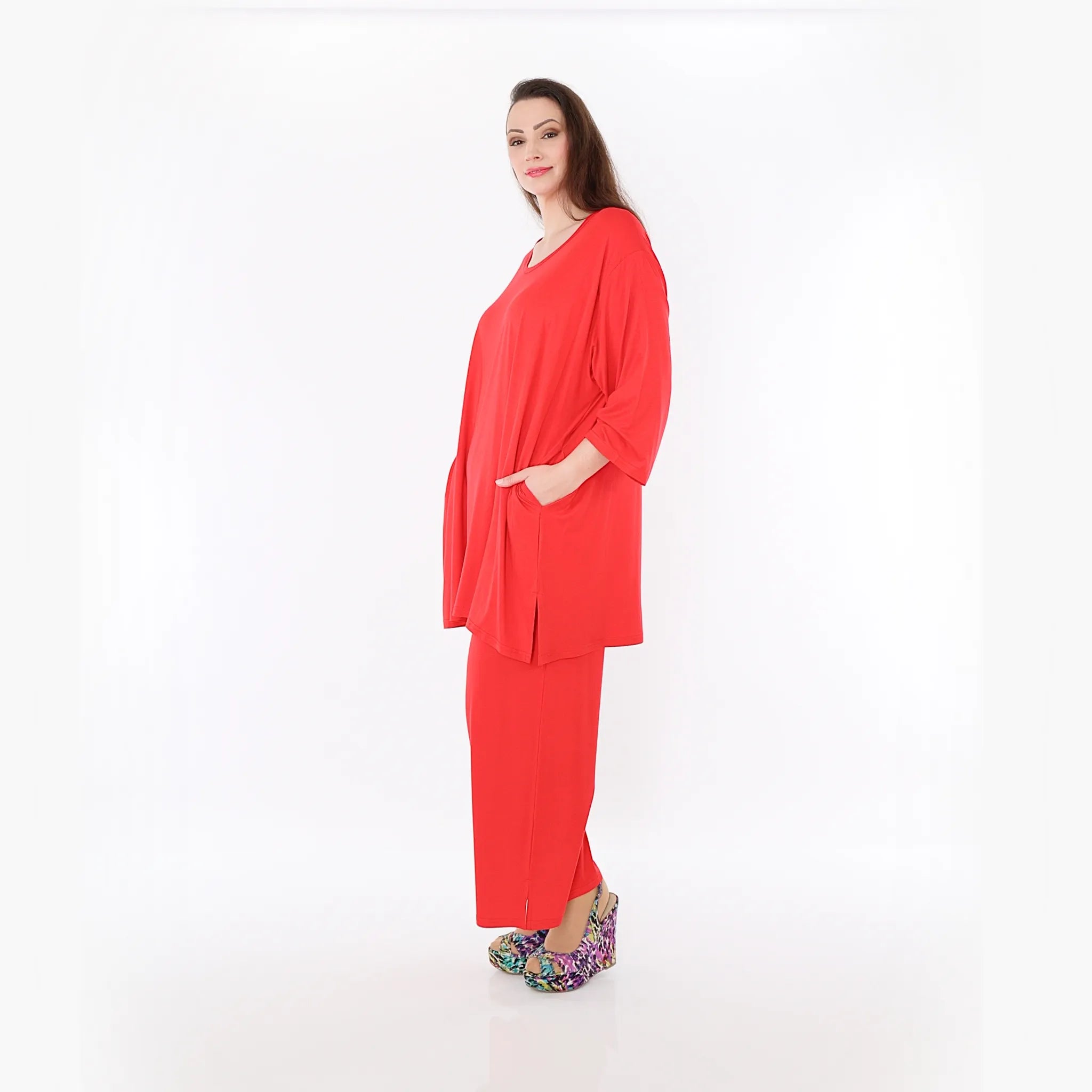  AKH Fashion Bigshirt in gerader Form, aus Viskose, 1233.07054, Rot, Ausgefallen, Zeitlos