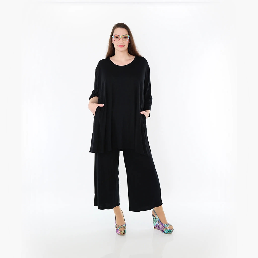  AKH Fashion Bigshirt in gerader Form, aus Viskose, 1233.07054, Schwarz, Ausgefallen, Zeitlos